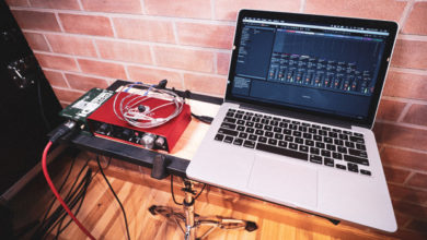Ableton Live running on a Macbook Pro controlling Backing Tracks for a band