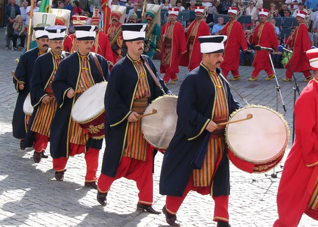Drummers in the street playing davul