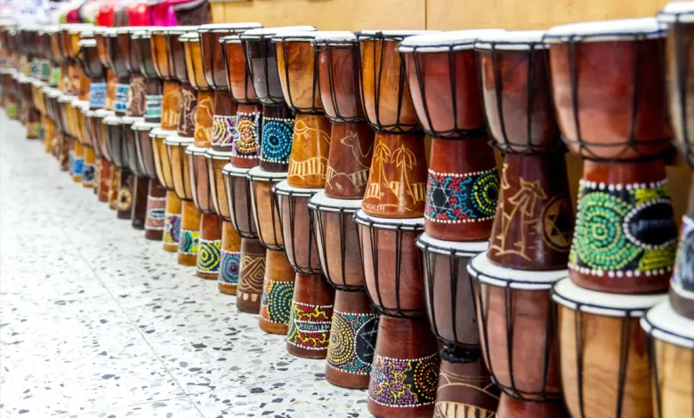 Middle Eastern Drums. Arabic darbuka market.