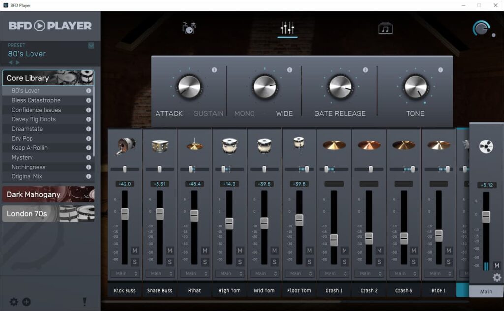 BFD Player Mixer Tab