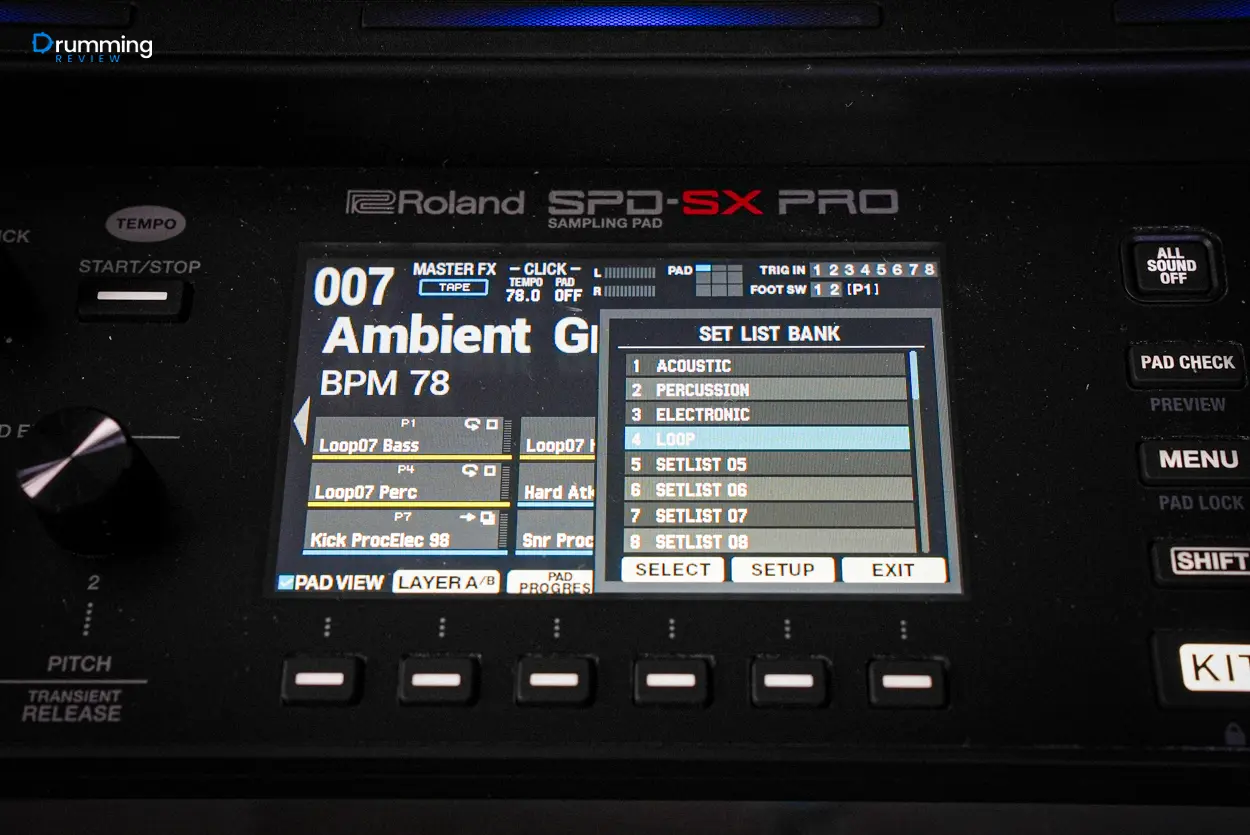 Roland SPD-SX PRO Setlist Function